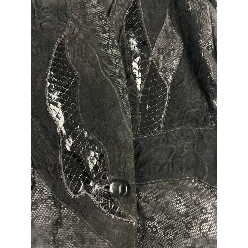 Vintage UDO Women's Animal Print Genuine Leather Blazer Jacket Black Size 38 - Picture 7 of 9